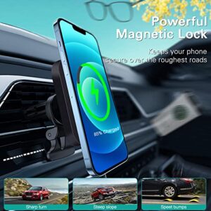 ZC GEL Magnetic Wireless Car Charger, Fast Charging and Strong Stable Air Vent Phone Holder Compatible with Magsafe iPhone 14/13/12 Series Phones Magnetic Car Mount with Double Cooling Holes, Black