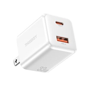 threekey usb c wall charger,33w dual usb port charger block,type c charger fast charging power adapter compatible with iphone 14/13/12/x,samsung s21/s20/note 20/10/9/8,sony,moto,ipad,macbook, white