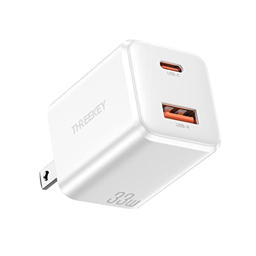 THREEKEY USB C Wall Charger,33W Dual USB Port Charger Block,Type C Charger Fast Charging Power Adapter Compatible with iPhone 14/13/12/X,Samsung S21/S20/Note 20/10/9/8,Sony,Moto,iPad,MacBook, White