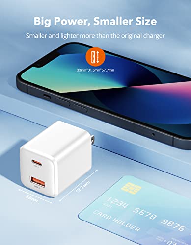 THREEKEY USB C Wall Charger,33W Dual USB Port Charger Block,Type C Charger Fast Charging Power Adapter Compatible with iPhone 14/13/12/X,Samsung S21/S20/Note 20/10/9/8,Sony,Moto,iPad,MacBook, White