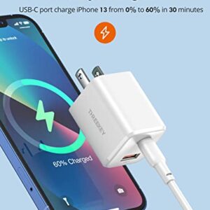 THREEKEY USB C Wall Charger,33W Dual USB Port Charger Block,Type C Charger Fast Charging Power Adapter Compatible with iPhone 14/13/12/X,Samsung S21/S20/Note 20/10/9/8,Sony,Moto,iPad,MacBook, White