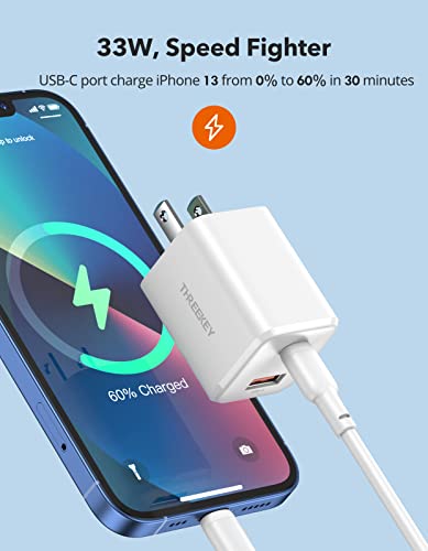 THREEKEY USB C Wall Charger,33W Dual USB Port Charger Block,Type C Charger Fast Charging Power Adapter Compatible with iPhone 14/13/12/X,Samsung S21/S20/Note 20/10/9/8,Sony,Moto,iPad,MacBook, White