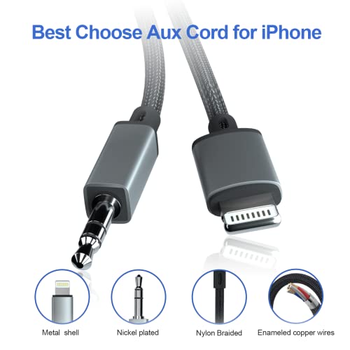 Aux Cord for iPhone, ANDNOVA Lightning to 3.5mm Headphone Jack Audio Cable 4Ft [Apple MFi Certified] for iPhone 13/13 Mini 12/11 Pro/X/XR/XS Max / 8/8 Plus iPad to Car Stereo, PA, Speaker, Headphone