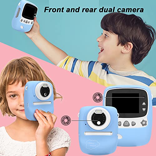 Kids Digital Selfie Camera, 18MP Instant Print Children Video Camera Recorder with 2.4in IPS Display, Fun Photo Frame, MP3 Playback and Dual Lens for Boys and Girls Christmas Birthday(Blue)