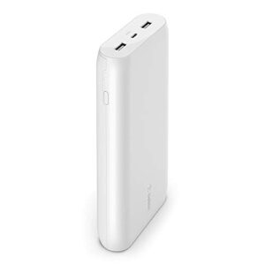 belkin boostcharge 20k mah power bank, portable usb-c charger, phone charger battery pack for iphone 14, iphone 13, iphone 12 w/ usb-c cable included – white