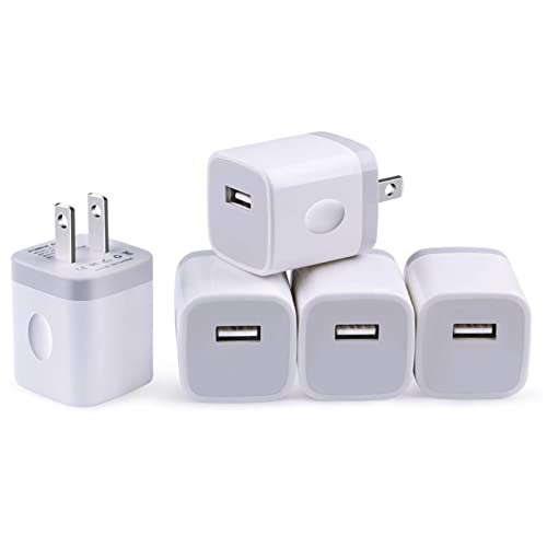 USB Charger Plug, iPhone Charging Block, NonoUV 5-Pack 1A/5V Single Port USB Wall Charger Cube Box Brick Base for iPhone 14 13 12 11 Pro Max SE 10 XR XS X 8 7 6 6S Plus,iPad,Samsung,LG,Kindle,Android