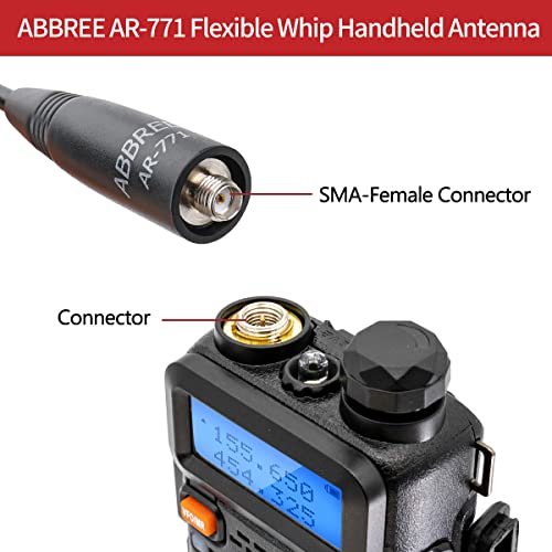 ABBREE AR-771 14.96Inch SMA-Female Dual Band Flexible Whip Handheld Antenna for Baofeng UV-5R BF-F8HP BF-F8TD,BF-F8GP,UV-82HP,UV-82 BF-888S GM-15Pro BF-H5/H6/H7 Kenwood Two Way Radio