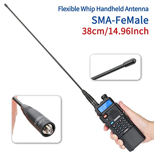 ABBREE AR-771 14.96Inch SMA-Female Dual Band Flexible Whip Handheld Antenna for Baofeng UV-5R BF-F8HP BF-F8TD,BF-F8GP,UV-82HP,UV-82 BF-888S GM-15Pro BF-H5/H6/H7 Kenwood Two Way Radio