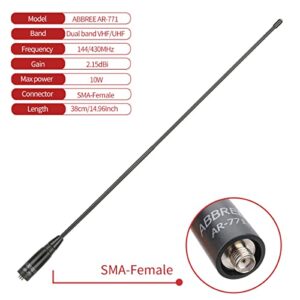 ABBREE AR-771 14.96Inch SMA-Female Dual Band Flexible Whip Handheld Antenna for Baofeng UV-5R BF-F8HP BF-F8TD,BF-F8GP,UV-82HP,UV-82 BF-888S GM-15Pro BF-H5/H6/H7 Kenwood Two Way Radio