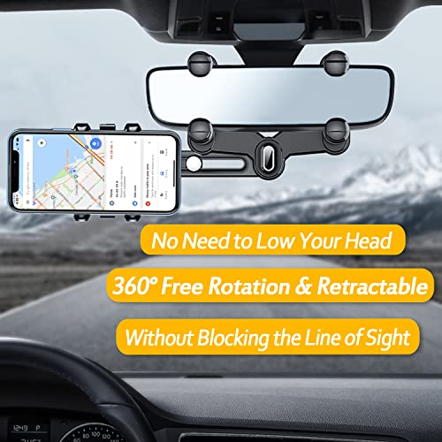 Rear View Mirror Car Phone Holder, Anti-Shake Multifunctional Rearview Mirror Phone Holder for Car, Rearview Holder – Rotatable and Retractable Car Phone Holder Mount, Phone Mount for Car