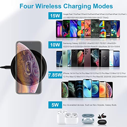 15W Fast Wireless Charger for Pixel 7 Pro/7/6 Pro/6/5/4 XL/4/3/3 XL, Samsung Galaxy S23 S22 Ultra S21 FE S20 S10 Plus S9 S8, iPhone 14 13 12 11 Pro Max, Fast Wireless Charging Pad Station Qi-Certified