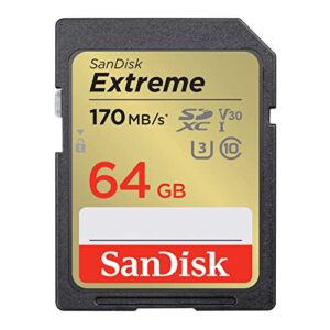 sandisk 64gb extreme sdxc uhs-i memory card – c10, u3, v30, 4k, uhd, sd card – sdsdxv2-064g-gncin