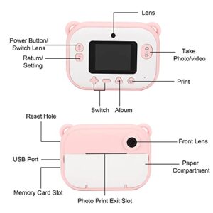 Printing Camera, Instant Print Camera One‑Click Portable Digital Camera for Children for Kid(Pink)