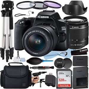 canon eos 250d / rebel sl3 dslr camera with ef-s 18-55mm lens + a-cell accessory bundle includes: sandisk 128gb memory card full size tripod gadget case much more 18 to 55mm (renewed)