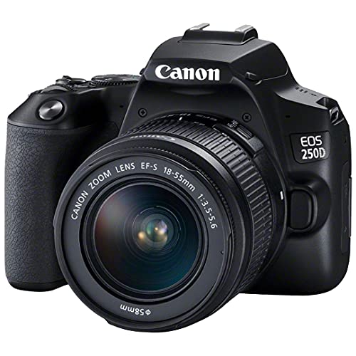 Canon EOS 250D / Rebel SL3 DSLR Camera with EF-S 18-55mm Lens + A-Cell Accessory Bundle Includes: SanDisk 128GB Memory Card Full Size Tripod Gadget Case Much More 18 to 55mm (Renewed)