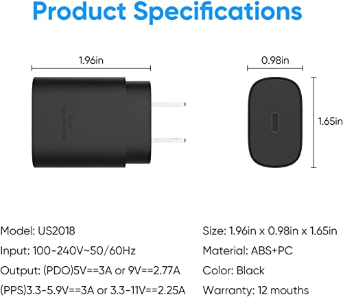 Type C Charger Super Fast Charging, 25W PD USB C Wall Charger Block 5ft Android Phone Cable for Samsung Galaxy S22, S22 Plus, S20 / S21 Ultra 5G Plus, Note 20/10 Plus, Z Fold/Flip 3 4, (2 Pack)