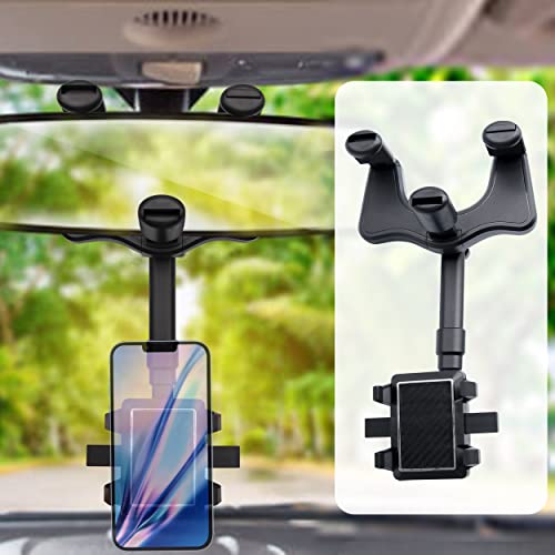 Jollyfit Phone Mount for Car, Rearview Mirror Car Phone Holder Mount, Universal Rear View Mirror Phone Holder, Rotatable Car Phone Mount, Cell Phone Holder Car Accessories for All iPhone Android