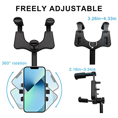 Jollyfit Phone Mount for Car, Rearview Mirror Car Phone Holder Mount, Universal Rear View Mirror Phone Holder, Rotatable Car Phone Mount, Cell Phone Holder Car Accessories for All iPhone Android