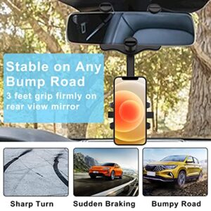 Jollyfit Phone Mount for Car, Rearview Mirror Car Phone Holder Mount, Universal Rear View Mirror Phone Holder, Rotatable Car Phone Mount, Cell Phone Holder Car Accessories for All iPhone Android