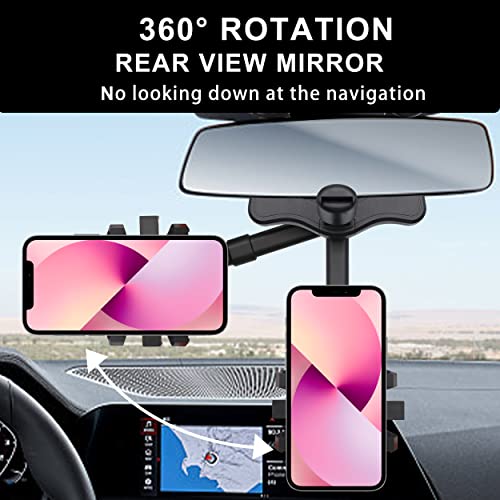 Jollyfit Phone Mount for Car, Rearview Mirror Car Phone Holder Mount, Universal Rear View Mirror Phone Holder, Rotatable Car Phone Mount, Cell Phone Holder Car Accessories for All iPhone Android