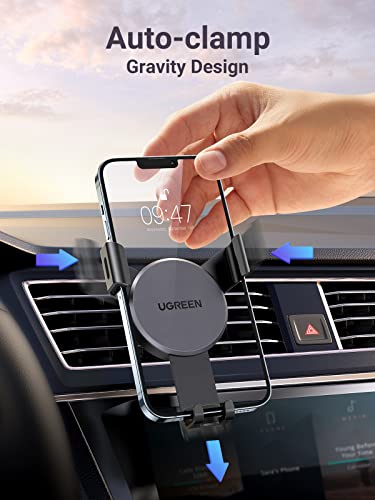 UGREEN Car Vent Phone Mount Air Vent Clip Cell Phone Holder Gravity Auto Lock Compatible with iPhone 14 Pro Max 14 Plus, iPhone 13 12 11 Pro Max XR XS 8 7 Plus SE, Samsung Galaxy S22 Smartphone Black