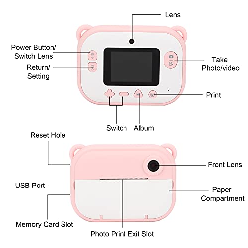 Instant Print Camera, 200DPI Print Out Camera Kids Camera for Children for Kid(Pink)