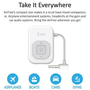 iLuv AirFree Bluetooth Wireless Stereo Audio Transmitter Adapter with 3.5mm Cable; Ideal for Airplane Flight, Nintendo Switch, Gym Treadmill, TV; Compatible with BT Earbud, Earphone, Headphone, AirPod