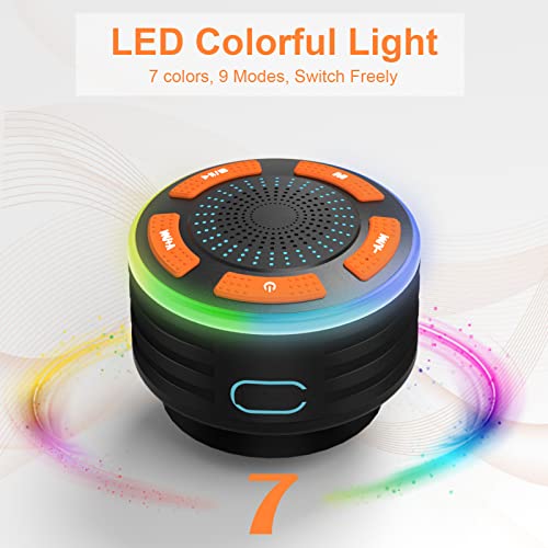 Bluetooth Speakers, ssouwao IPX7 Waterproof Shower Speaker, LED Colorful Lights, FM Radio, Suction Cups, Protable Speaker for Home Pool Travel