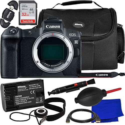 Ultimaxx Essential Canon R (Body Only) Bundle - Includes: 32GB Ultra Memory Card, Replacement Battery, Water-Resistant Gadget Bag, Manufacturer’s Accessories & More (16pc Bundle)