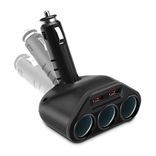 Rocketek 3-Socket 2-Port USB Quick Charge 3.0 Car Charger Splitter Adapter,120W 12V/24V DC Outlet Multi Socket Car Cigarette Lighter Splitter QC3.0 Dual Car Charger Power Outlet Splitter Extender