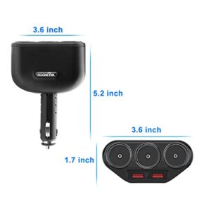 Rocketek 3-Socket 2-Port USB Quick Charge 3.0 Car Charger Splitter Adapter,120W 12V/24V DC Outlet Multi Socket Car Cigarette Lighter Splitter QC3.0 Dual Car Charger Power Outlet Splitter Extender