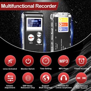 Digital Voice Recorder Voice Activated Recorder with Playback Audio Recording Device for Lectures Meetings Dictaphone Recorder with Password/USB