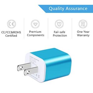 USB Plug in Wall Charger, Charging Block, 2Pack AILKIN 2.1A Fast Charge Dual Port Power Adapter Cube Box Brick Base Compatible with Phone, Pad, LG, Honor, Samsung, Kindle Fire, Blue, All USB - Blue