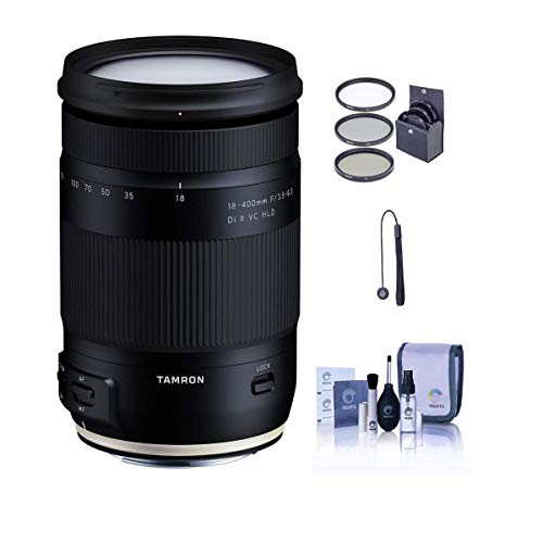 Tamron 18-400mm f/3.5-6.3 Di II VC HLD Lens for Canon EF, Bundle with ProOptic 72mm Filter Kit, Cleaning Kit, Lens Cap Tether