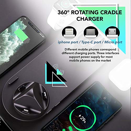 Wireless Charger,6 in 1 Charger Stand Compatible with iPhone/Android/Type-C with USB Port for Apple Watch, Fast Wireless Charging Dock Station for AirPods/iPhone/Samsung/Huawei/LG/HTC