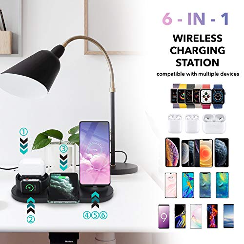 Wireless Charger,6 in 1 Charger Stand Compatible with iPhone/Android/Type-C with USB Port for Apple Watch, Fast Wireless Charging Dock Station for AirPods/iPhone/Samsung/Huawei/LG/HTC