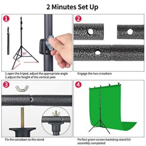 JEBUTU 5X6.5ft Green Screen Backdrop with Stand Kit, Green Screen with T-Shape Background Support Stand, Portable Green Screen Stand Kit with Carrying Bag & 5 Spring Clamps for Zoom, Video, Streaming