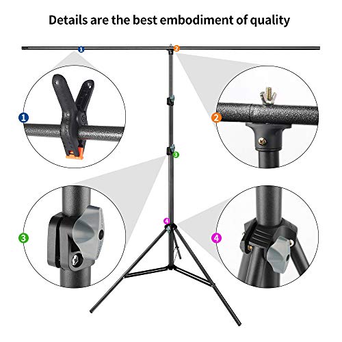 JEBUTU 5X6.5ft Green Screen Backdrop with Stand Kit, Green Screen with T-Shape Background Support Stand, Portable Green Screen Stand Kit with Carrying Bag & 5 Spring Clamps for Zoom, Video, Streaming