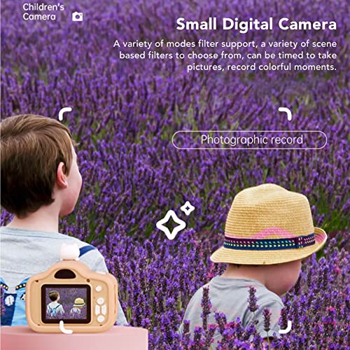 Kids Digital Camera, Khaki Dual Camera Toddler Camera 40MP HD Cute Cartoon with Lanyard