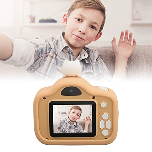 Kids Digital Camera, Khaki Dual Camera Toddler Camera 40MP HD Cute Cartoon with Lanyard