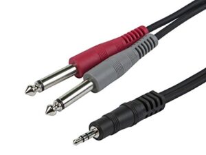 monoprice 601045 1/8 inch trs male to dual 1/4 inch ts male cable – 5 feet- black | connect your ipod, iphone, android smartphoneto pro audio gear