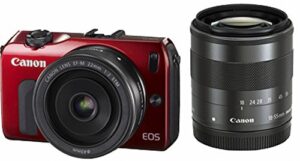 canon eos-m mirrorless digital camera with ef-m 18-55mm, 22mm stm lenses with 90ex flash with mount adapter ef-eos m (red) – international version (no warranty)
