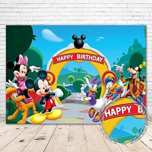 similar mickey mouse clubhouse happy birthday backdrop 5x3ft mickey mouse and his friends background for kids 1st 2nd birthday party supplies vinyl mickey mouse birthday banner, one size