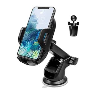 phone mount for car, 360°rotatable car phone holder for dashboard windshield air vent, compatible with iphone 12/11/pro, samsung and more, universal cell phone holder with clip and suction cup