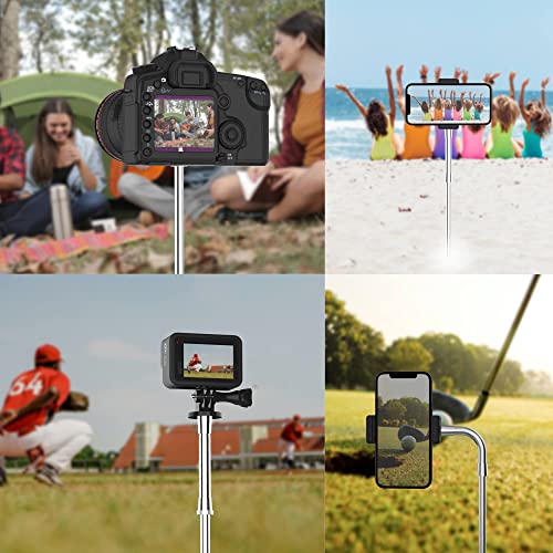 Ground Spike Stake Mount for Camera Phone Gopro, Outdoor Height Adjustable Smartphone Pole Stand, Travel Phone Tripod for Golf Swing Camping Beach Video Recording