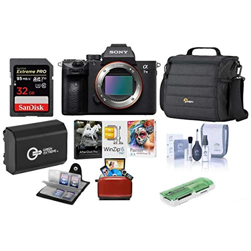 Sony Alpha a7 III 24MP UHD 4K Mirrorless Digital Camera (Body Only) - Bundle 32GB SDHC U3 Card, Camera Case, Spare Battery, Cleaning Kit, Memory Wallet, Card Reader, Mac Software Package