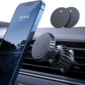 magnetic phone holder for car vent – [6 upgraded magnet, 22.7% stronger] lamicall car magnetic phone mount with [longer hook] fit more vent, iphone car mount stand cradle clip grip fit all cell phones