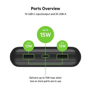 Belkin USB-C Portable Charger 20,000 mAh, 20k Power Bank with USB-C Input Output Port and 2 USB-A Ports with Included USB-C to USB-A Cable for iPhone 14, Galaxy S23, and More - Black