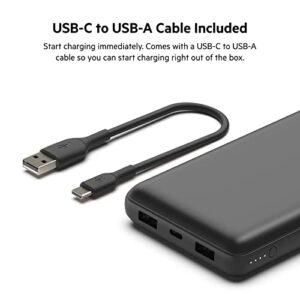 Belkin USB-C Portable Charger 20,000 mAh, 20k Power Bank with USB-C Input Output Port and 2 USB-A Ports with Included USB-C to USB-A Cable for iPhone 14, Galaxy S23, and More - Black