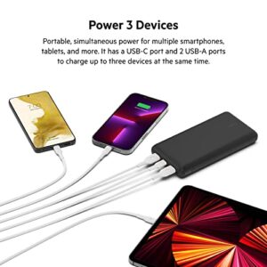 Belkin USB-C Portable Charger 20,000 mAh, 20k Power Bank with USB-C Input Output Port and 2 USB-A Ports with Included USB-C to USB-A Cable for iPhone 14, Galaxy S23, and More - Black